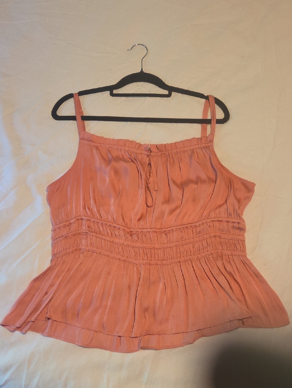 Smocked Waist Peach Sleeveless Blouse with Tie Front